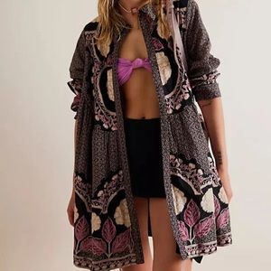 Free People Size Small Black/Combo Baby Doll Mini Dress New With Tags